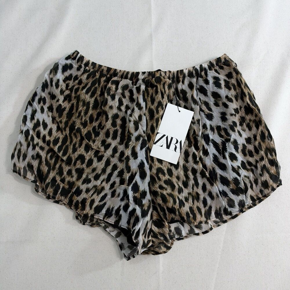 Zara Woman Collection Leopard Animal Print Shorts Size M NWT Elastic Waist